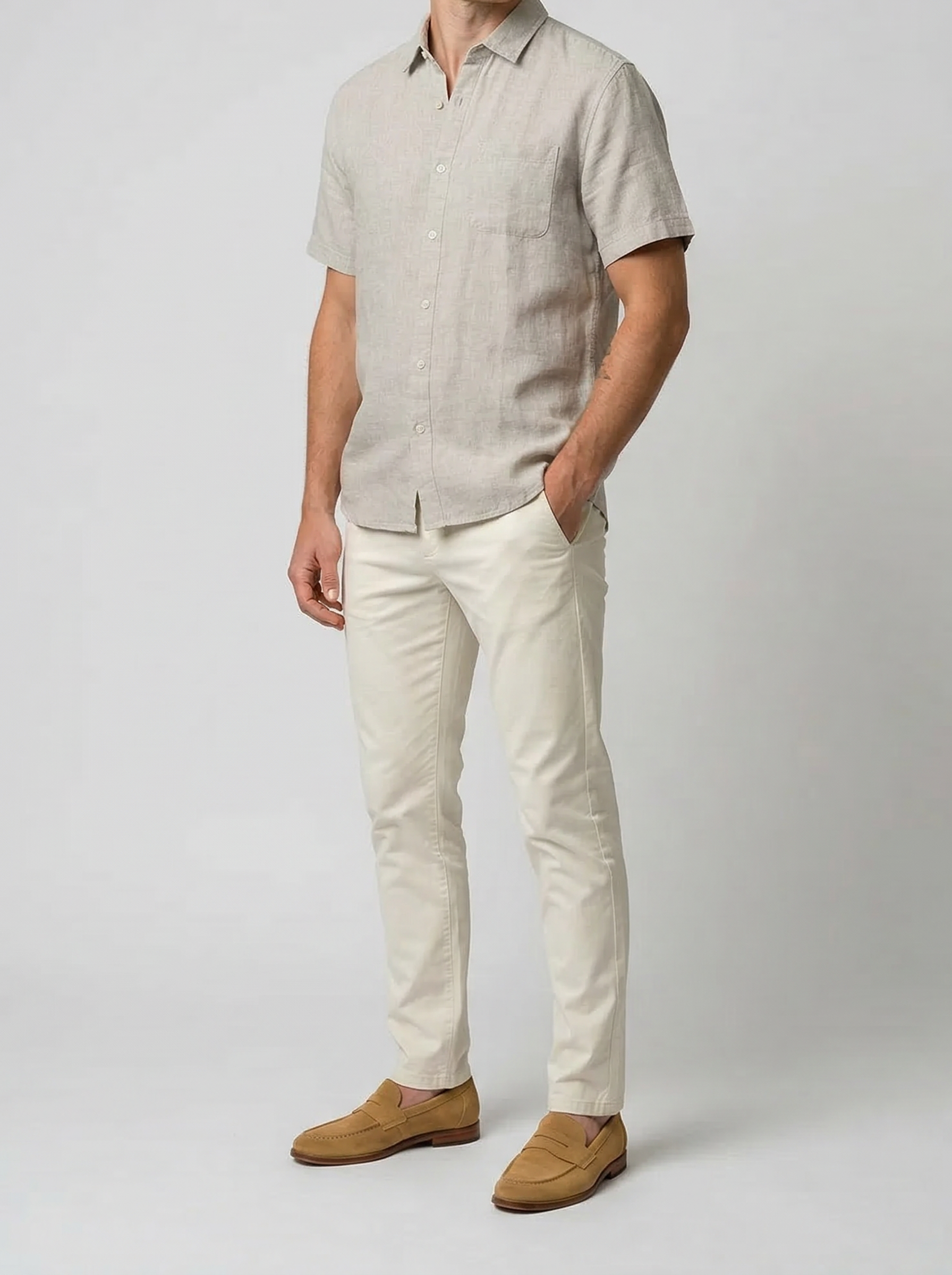 Men's Casual Linen Cotton Short Sleeve Shirt with Chest Pocket