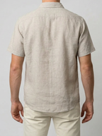 Men's Casual Linen Cotton Short Sleeve Shirt with Chest Pocket