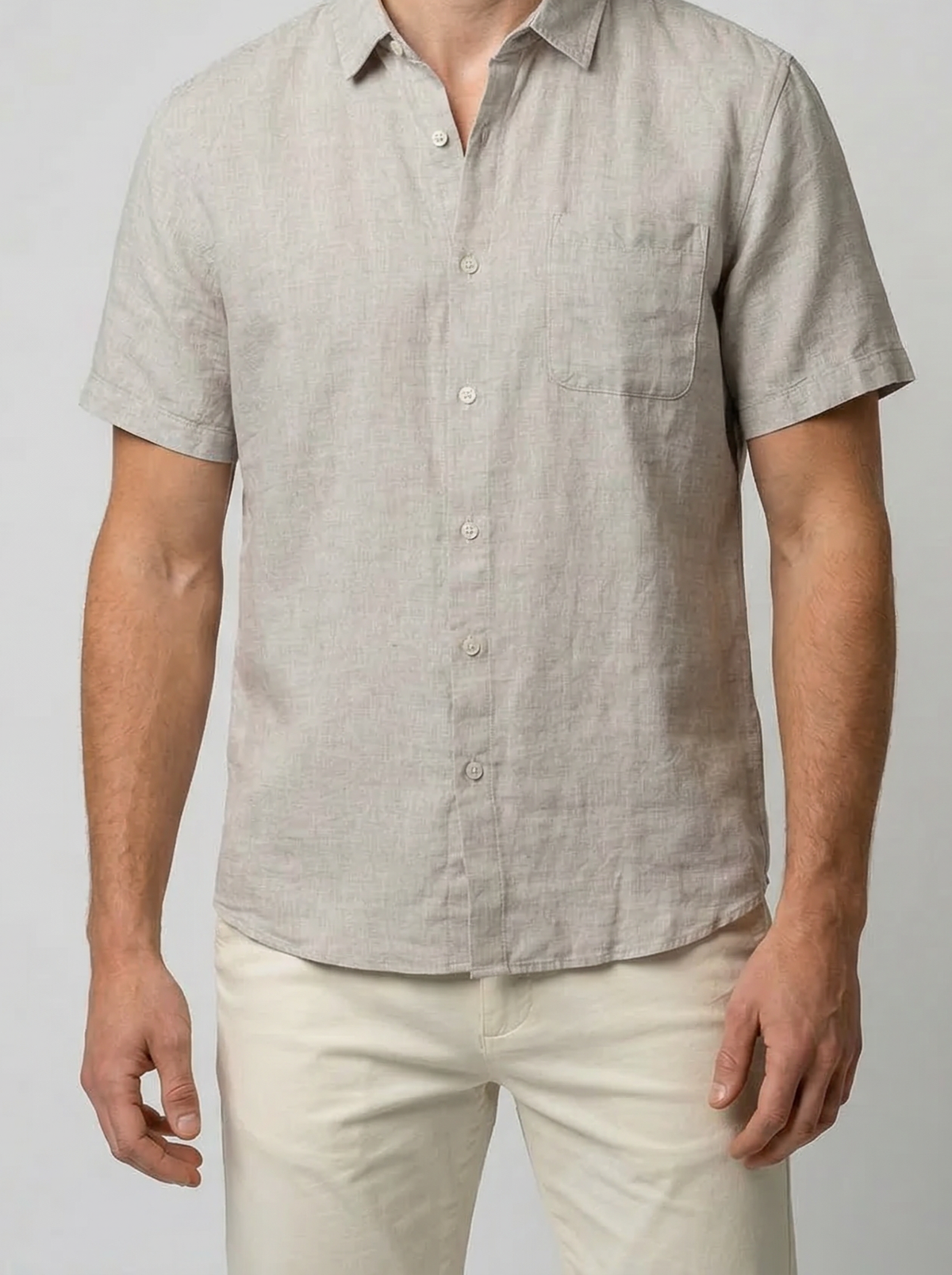 Men's Casual Linen Cotton Short Sleeve Shirt with Chest Pocket