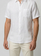 Men's Casual Linen Cotton Short Sleeve Shirt with Chest Pocket