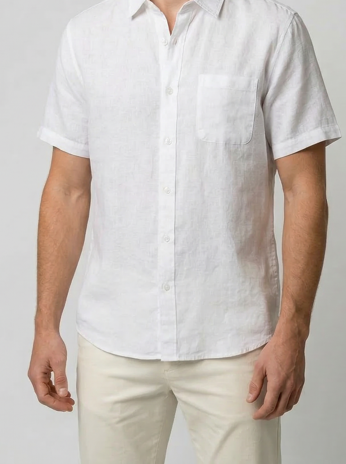 Men's Casual Linen Cotton Short Sleeve Shirt with Chest Pocket