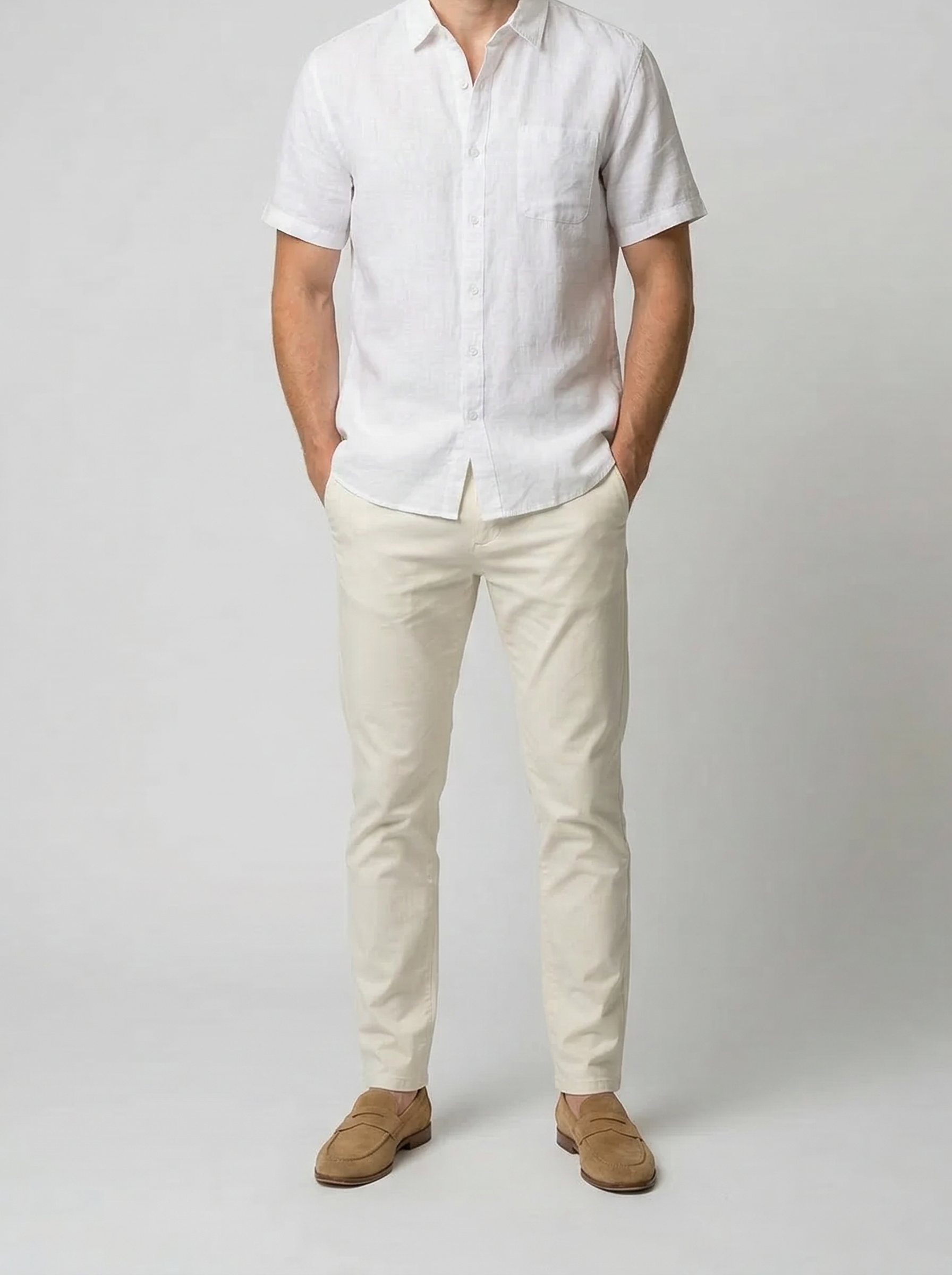 Men's Casual Linen Cotton Short Sleeve Shirt with Chest Pocket