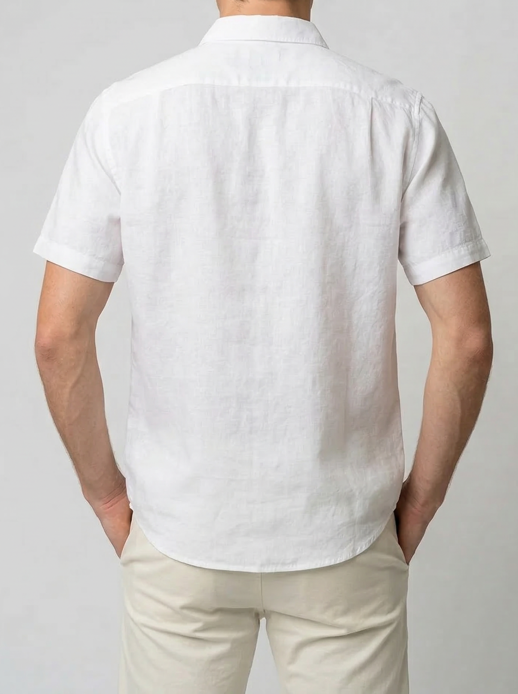 Men's Casual Linen Cotton Short Sleeve Shirt with Chest Pocket