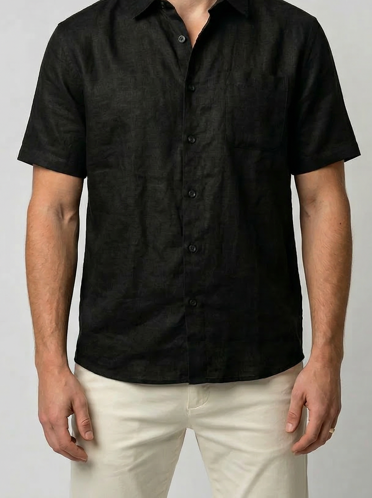 Men's Casual Linen Cotton Short Sleeve Shirt with Chest Pocket