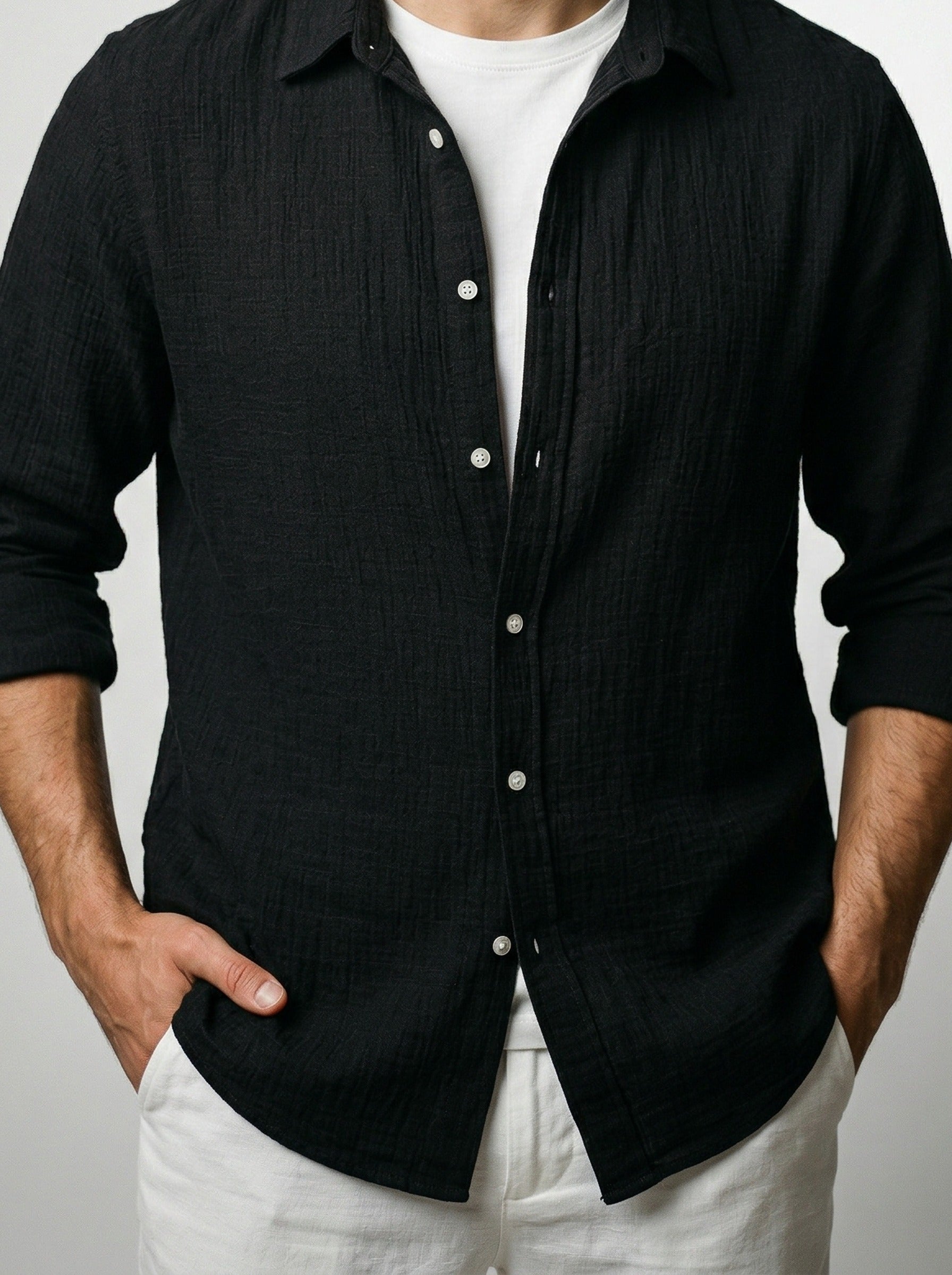 Men's Casual Linen Long Sleeve Shirt