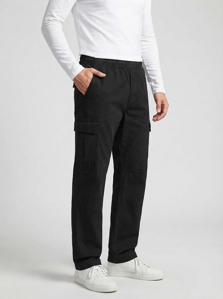 Men's Casual Loose Fit Cargo Trousers with Asymmetric Pockets
