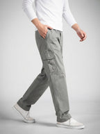 Men's Casual Loose Fit Cargo Trousers with Asymmetric Pockets