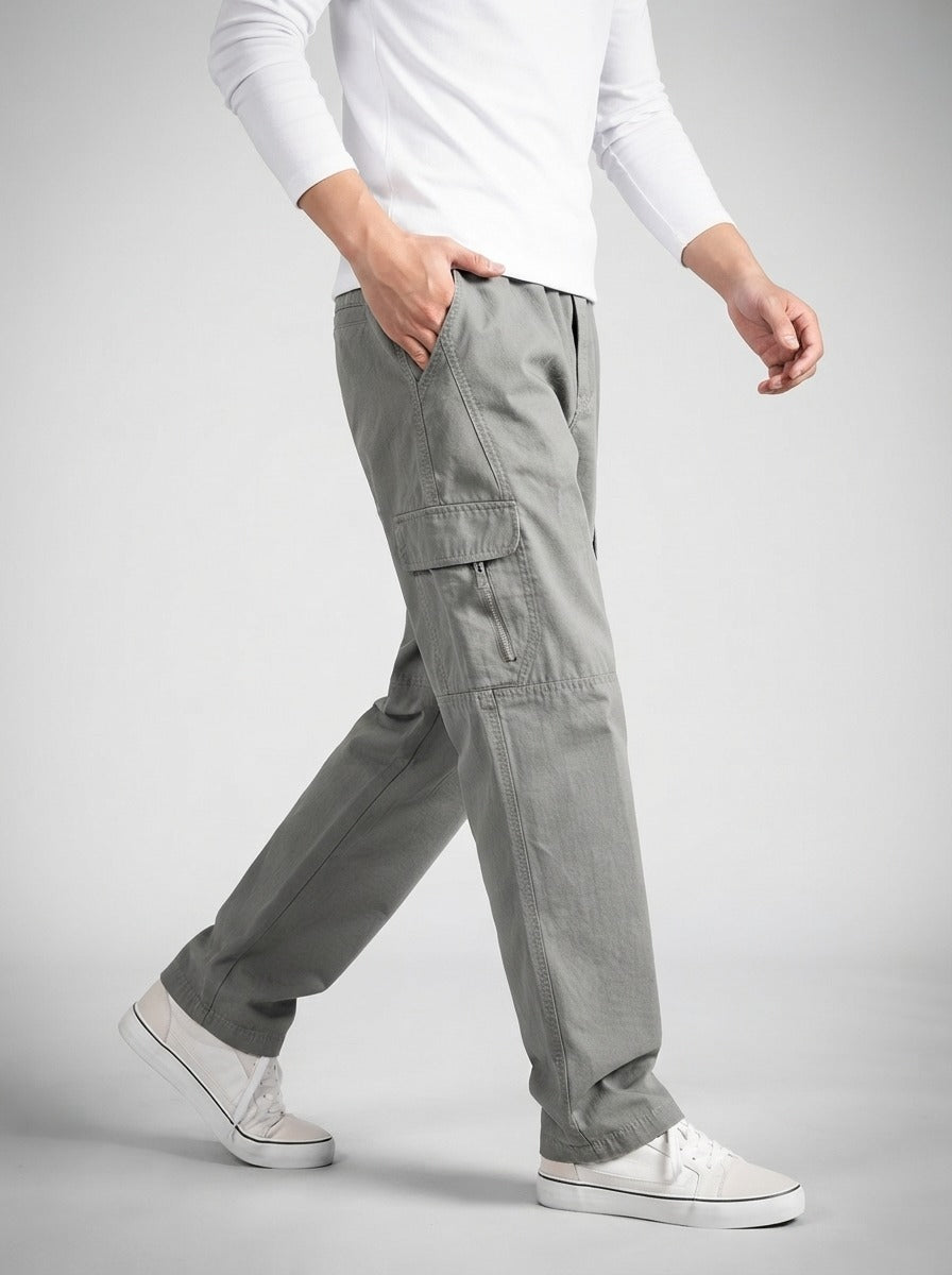 Men's Casual Loose Fit Cargo Trousers with Asymmetric Pockets