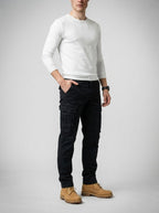Men's Casual Loose Fit Cargo Trousers with Snap Button Pockets