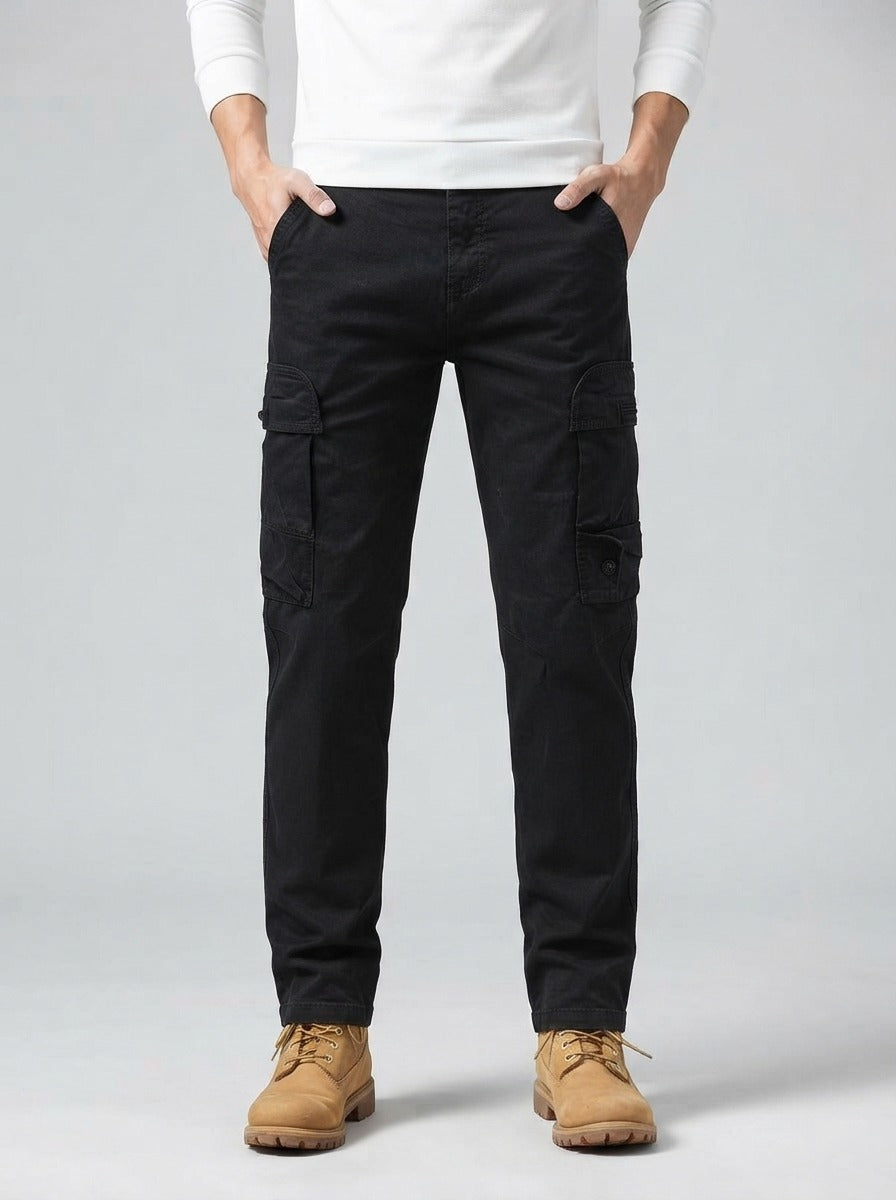Men's Casual Loose Fit Cargo Trousers with Snap Button Pockets