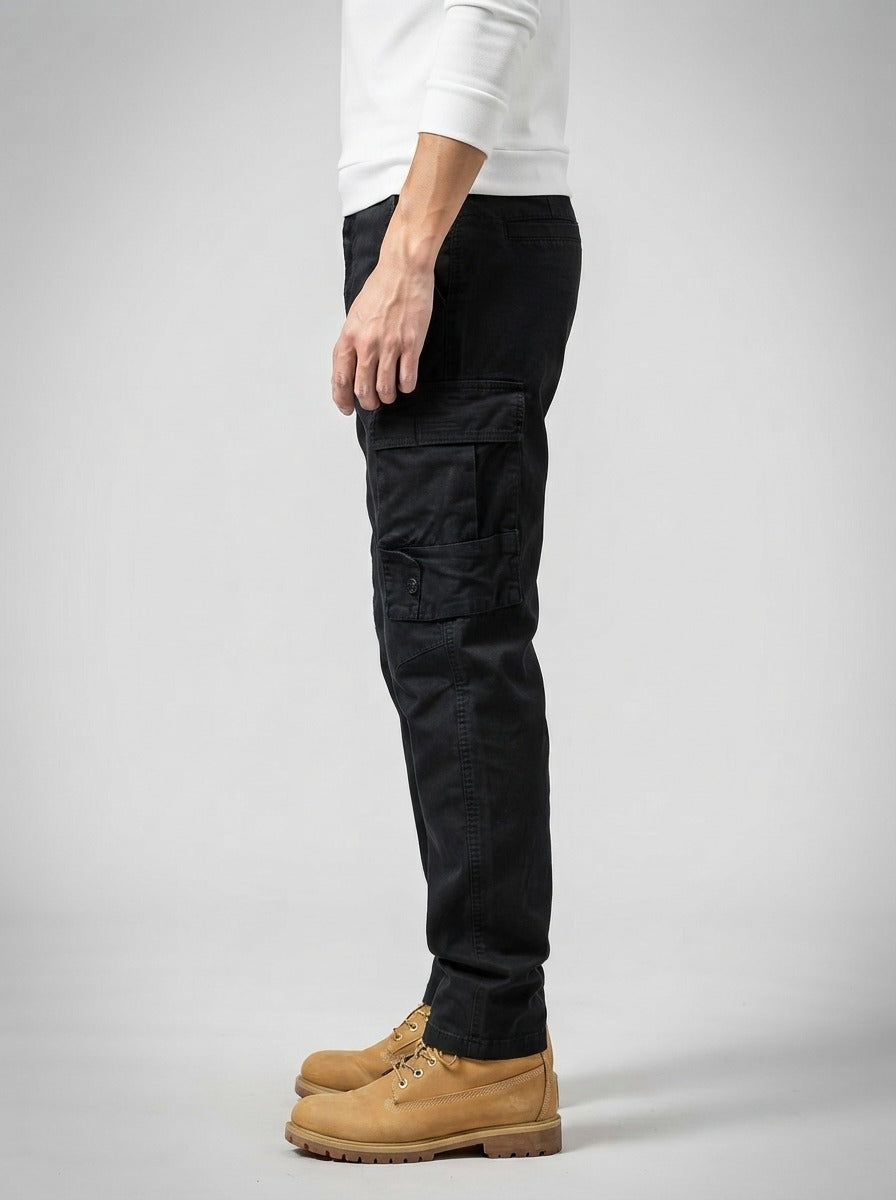 Men's Casual Loose Fit Cargo Trousers with Snap Button Pockets