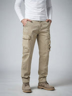 Men's Casual Loose Fit Cargo Trousers with Snap Button Pockets
