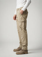 Men's Casual Loose Fit Cargo Trousers with Snap Button Pockets