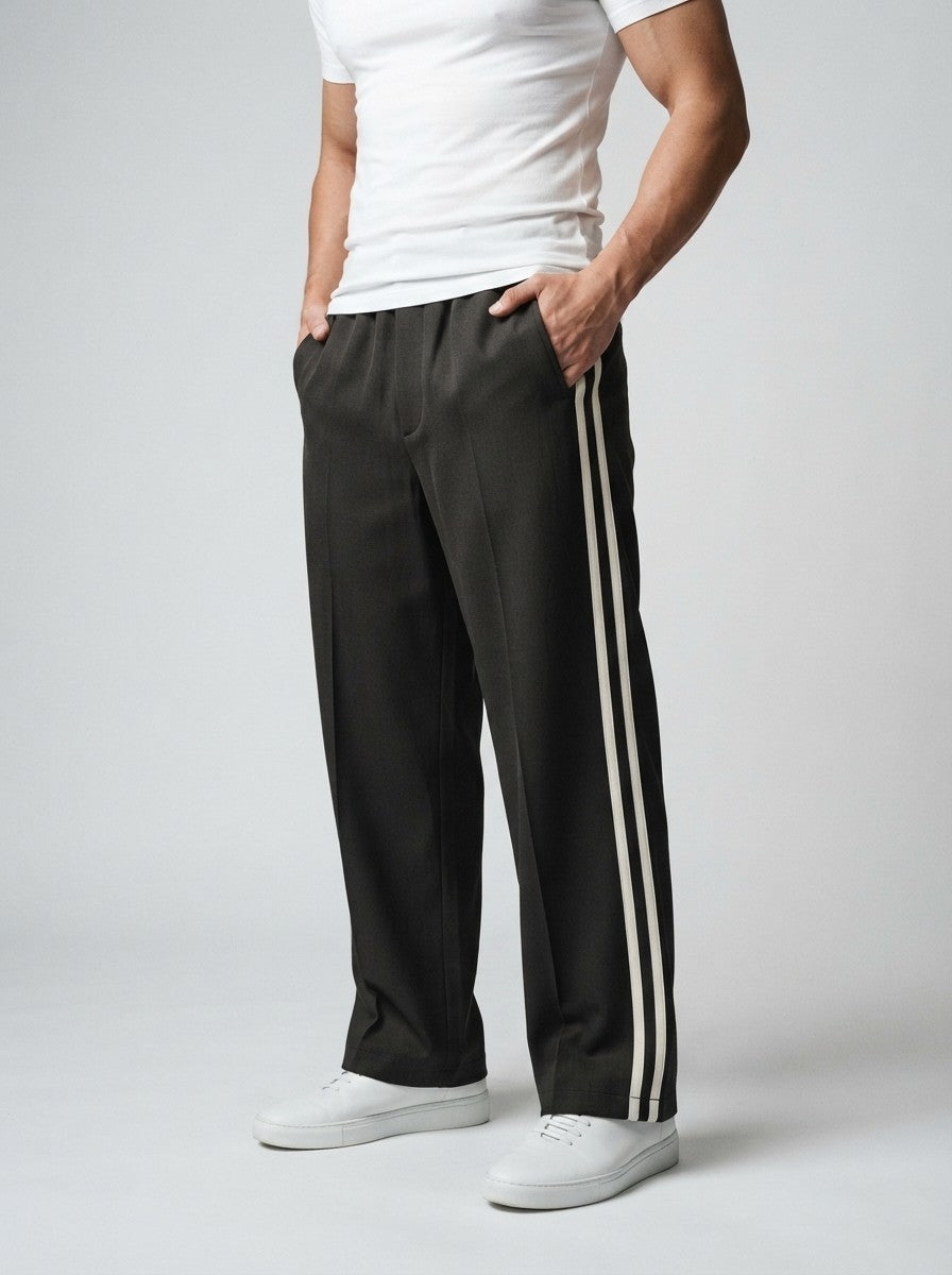 Men's Casual Loose Fit Track Pants with Contrast Side Stripe
