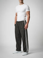Men's Casual Loose Fit Track Pants with Contrast Side Stripe