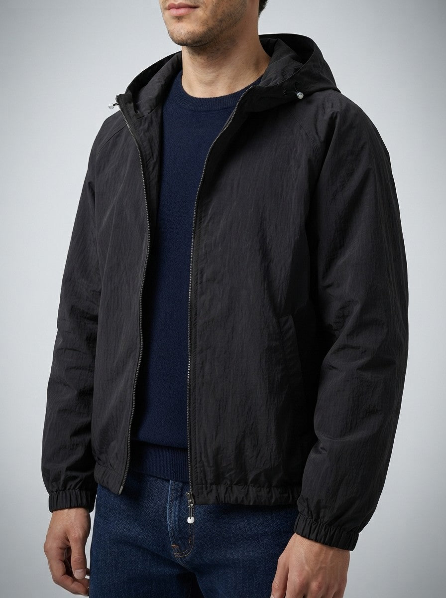 Men's Casual Nylon Hooded Windbreaker with Drawcord Hem