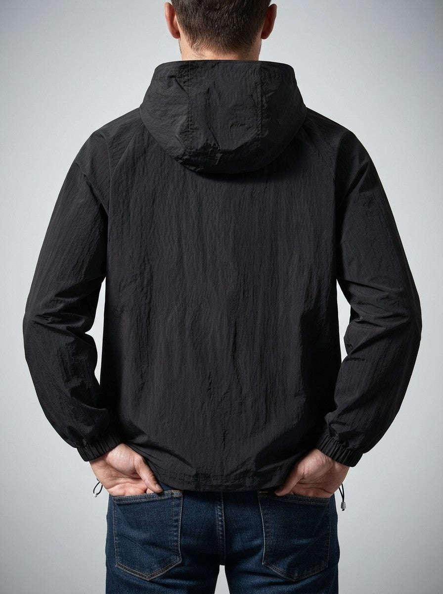 Men's Casual Nylon Hooded Windbreaker with Drawcord Hem