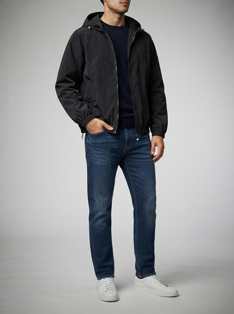 Men's Casual Nylon Hooded Windbreaker with Drawcord Hem