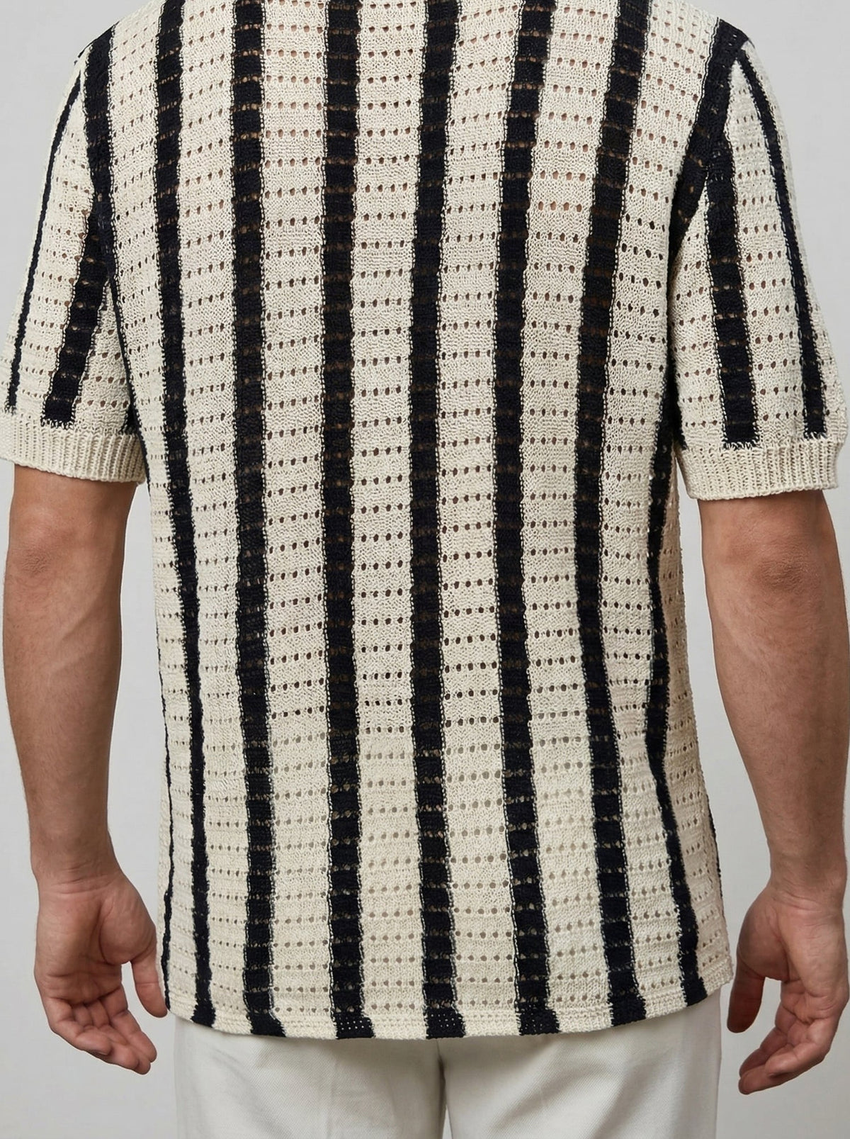 Men's Casual Open Knit Short Sleeve Shirt with Camp Collar