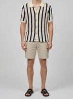Men's Casual Open Knit Short Sleeve Shirt with Camp Collar