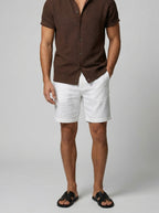 Men's Casual Open Mesh Knit Short Sleeve Shirt with Camp Collar