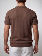 Men's Casual Open Mesh Knit Short Sleeve Shirt with Camp Collar