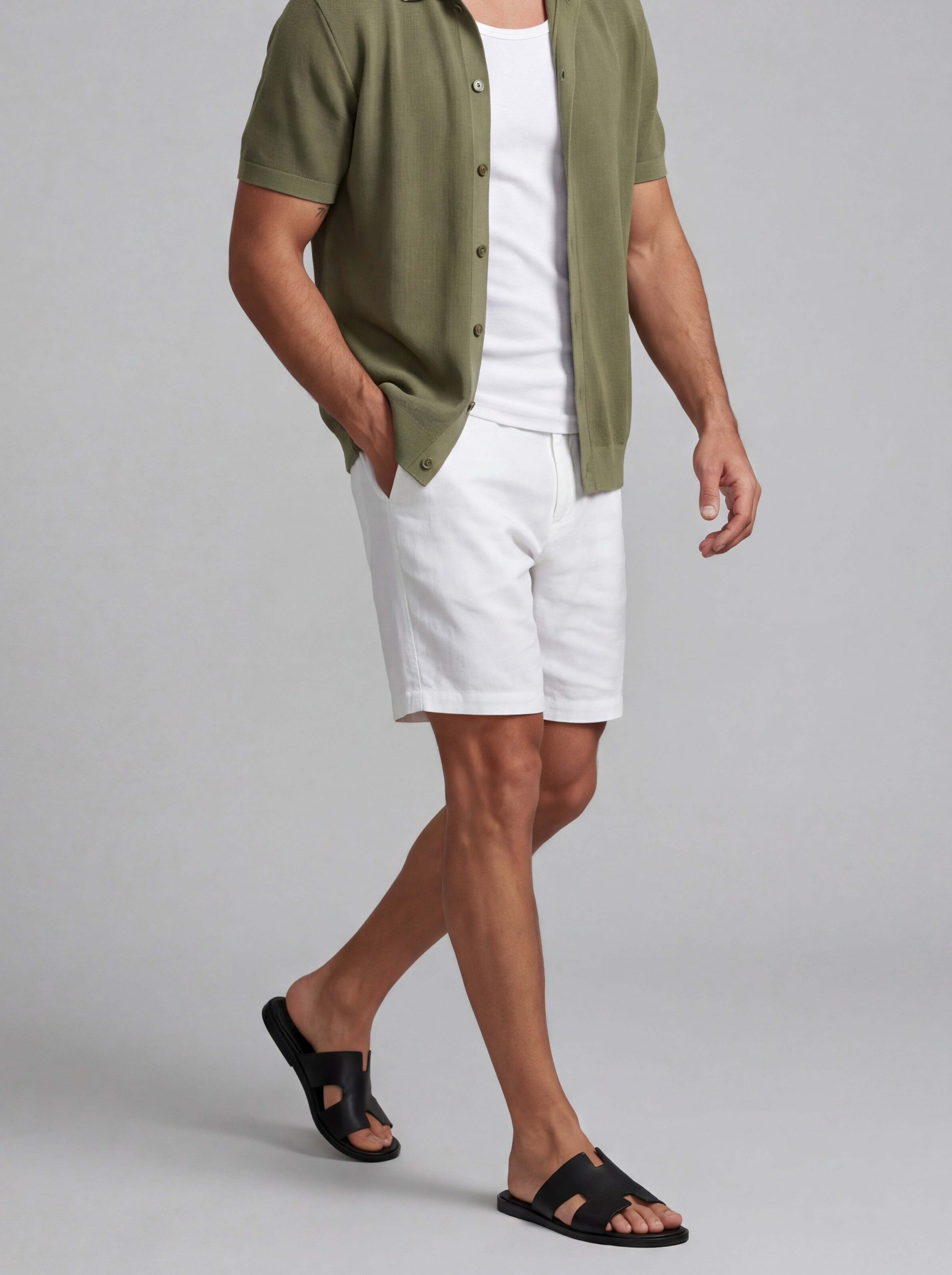 Men's Casual Open Mesh Knit Short Sleeve Shirt with Camp Collar