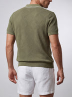 Men's Casual Open Mesh Knit Short Sleeve Shirt with Camp Collar