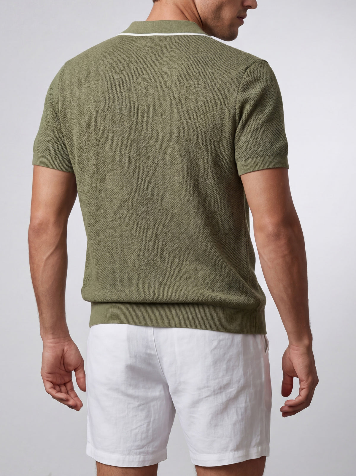 Men's Casual Open Mesh Knit Short Sleeve Shirt with Camp Collar