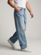 Men's Casual Oversized Wide Leg Denim Jeans with Coin Pocket Detail