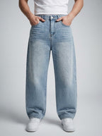 Men's Casual Oversized Wide Leg Denim Jeans with Coin Pocket Detail
