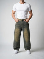 Men's Casual Oversized Wide Leg Denim Jeans with Coin Pocket Detail