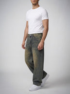 Men's Casual Oversized Wide Leg Denim Jeans with Coin Pocket Detail