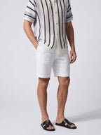 Men's Casual Short Sleeve Open Crochet Knit Shirt with Camp Collar