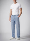 Men's Casual Straight Leg Denim Jeans with Elasticated Drawstring Waist