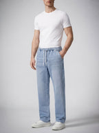 Men's Casual Straight Leg Denim Jeans with Elasticated Drawstring Waist