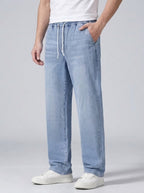 Men's Casual Straight Leg Denim Jeans with Elasticated Drawstring Waist