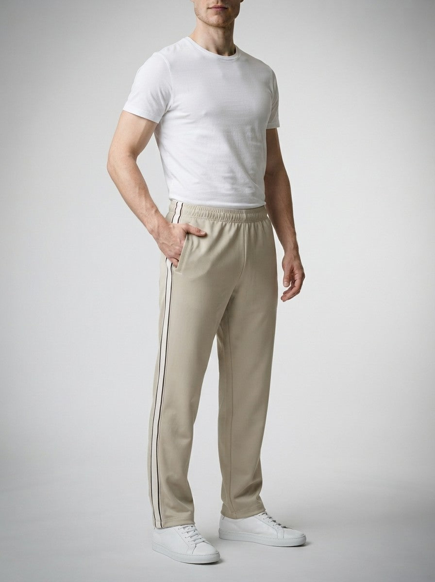 Men's Casual Straight Leg Track Pants with Contrast Side Stripe