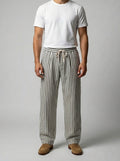 Men's Casual Striped Drawstring Wide Leg Trousers