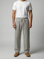 Men's Casual Striped Drawstring Wide Leg Trousers