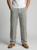 Men's Casual Striped Drawstring Wide Leg Trousers