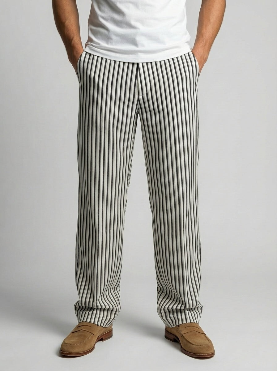 Men's Casual Striped Drawstring Wide Leg Trousers