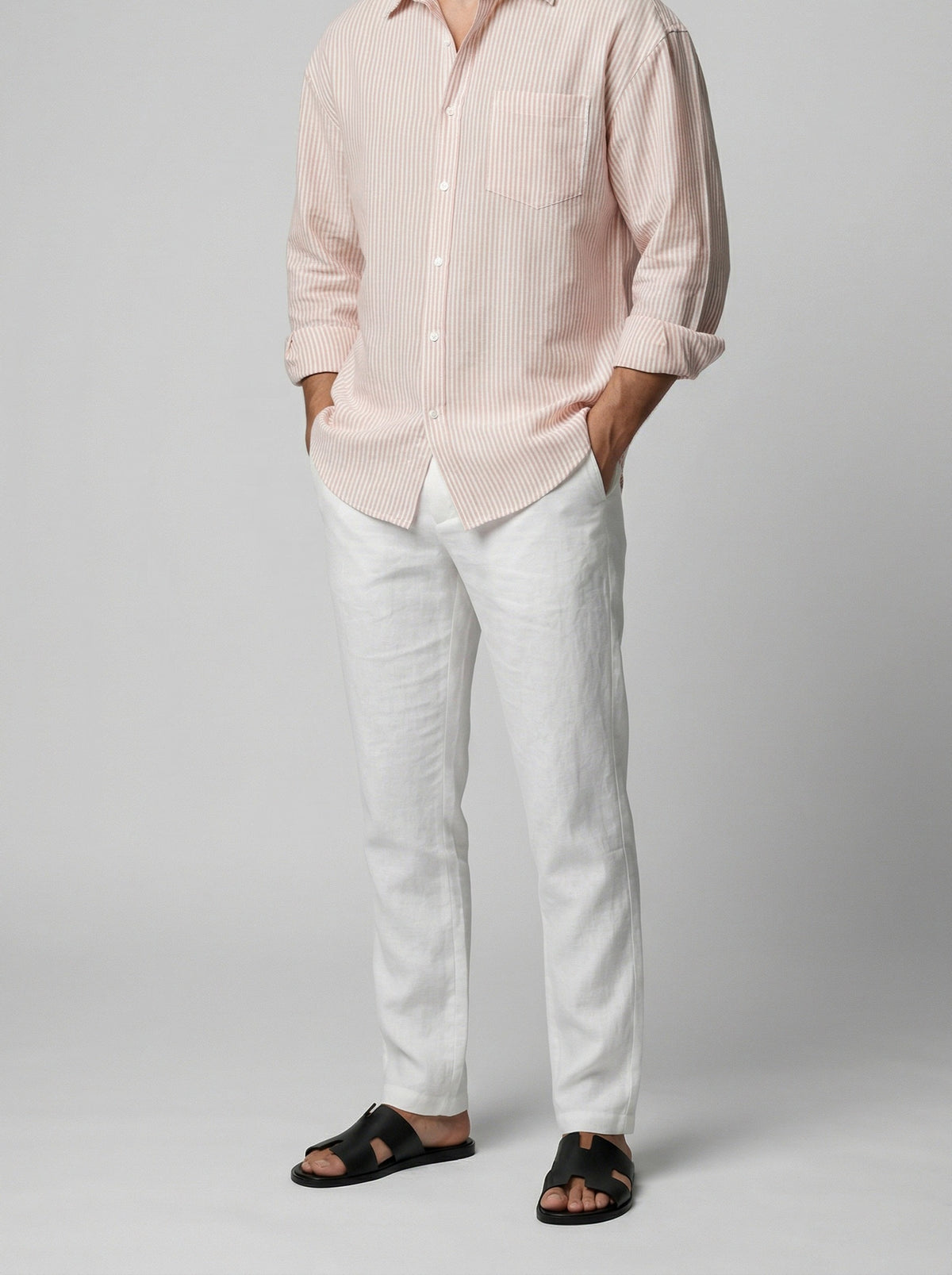 Men's Casual Striped Long Sleeve Shirt with Chest Pocket