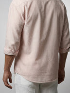 Men's Casual Striped Long Sleeve Shirt with Chest Pocket