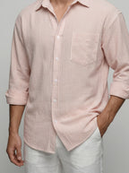 Men's Casual Striped Long Sleeve Shirt with Chest Pocket