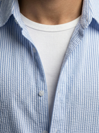 Men's Casual Striped Seersucker Cotton Oversized Shirt