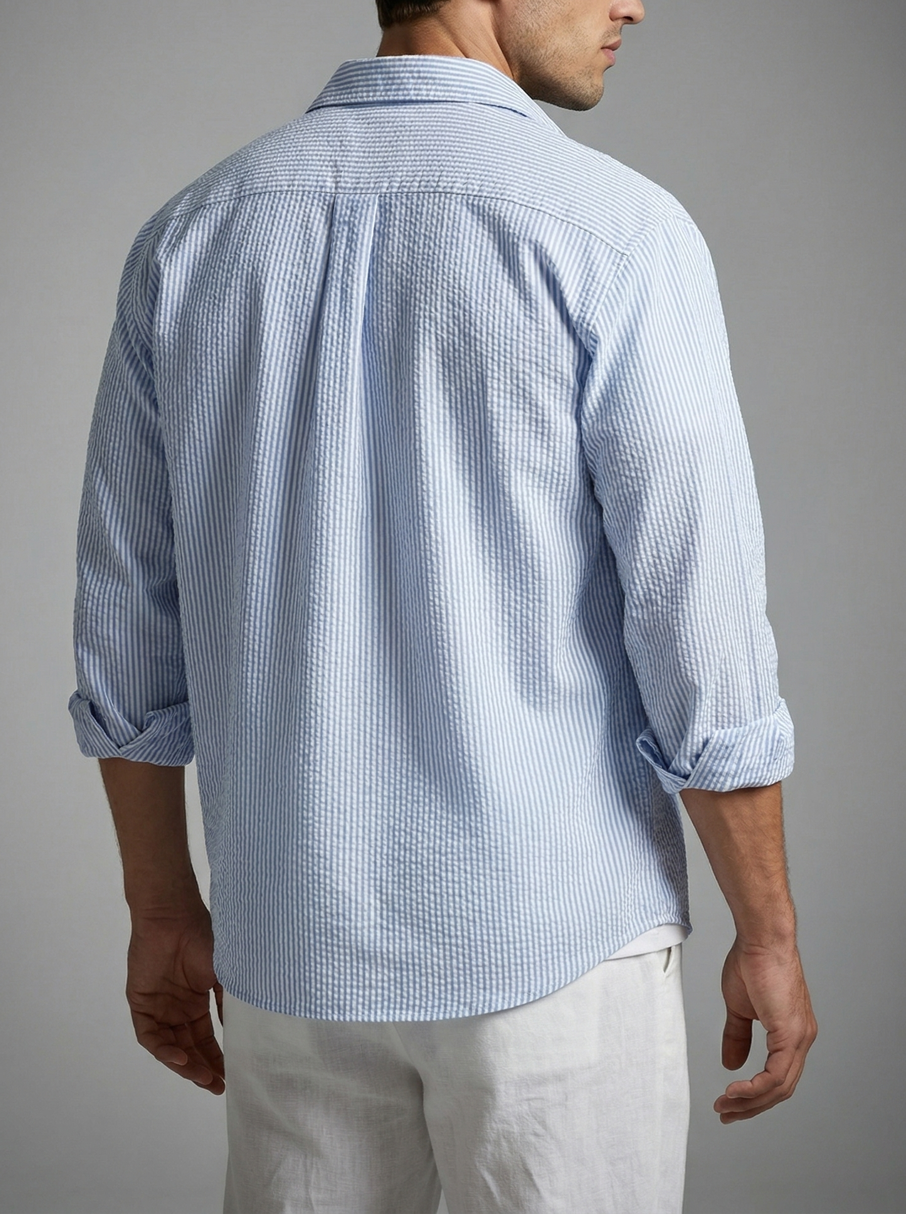 Men's Casual Striped Seersucker Cotton Oversized Shirt