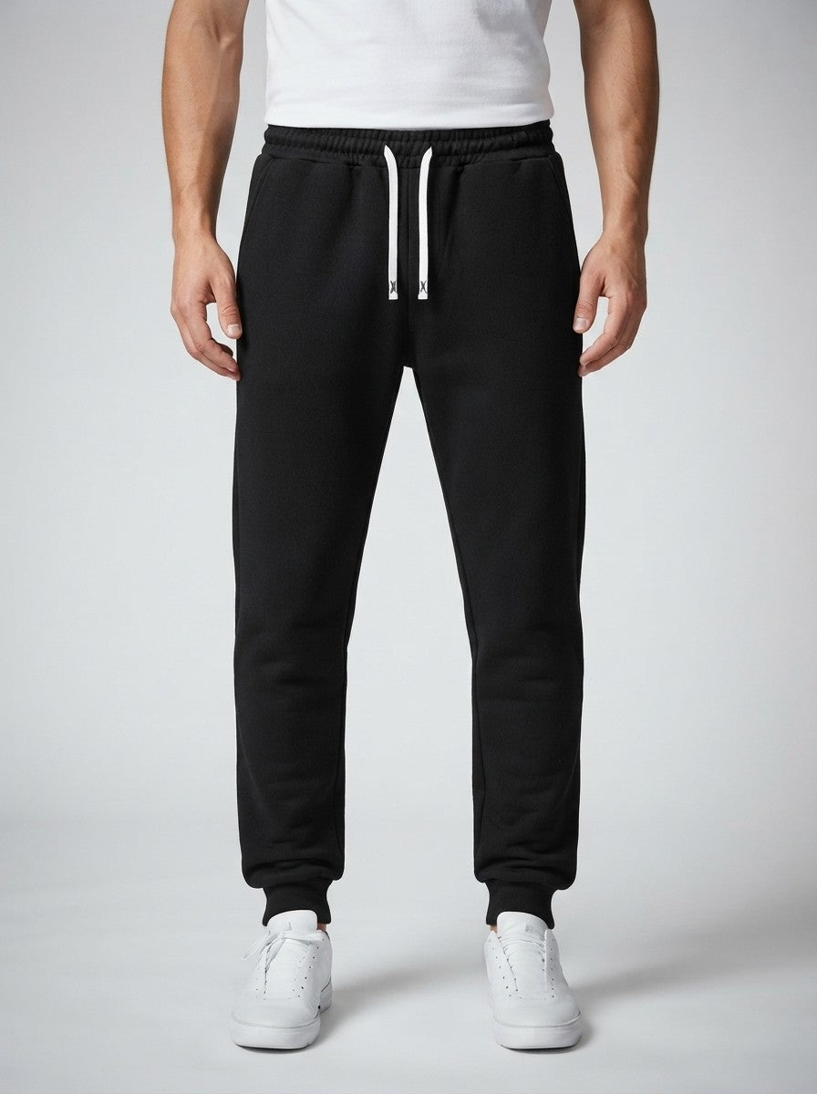 Men's Casual Tapered Fleece Joggers with Ribbed Cuffs