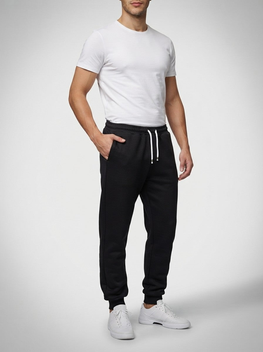 Men's Casual Tapered Fleece Joggers with Ribbed Cuffs