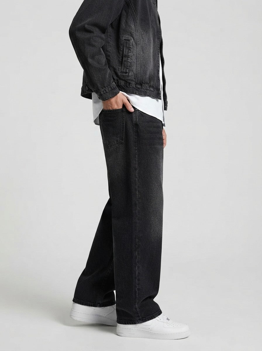 Men's Casual Wide Leg Denim Jeans with Belt Loop Waistband